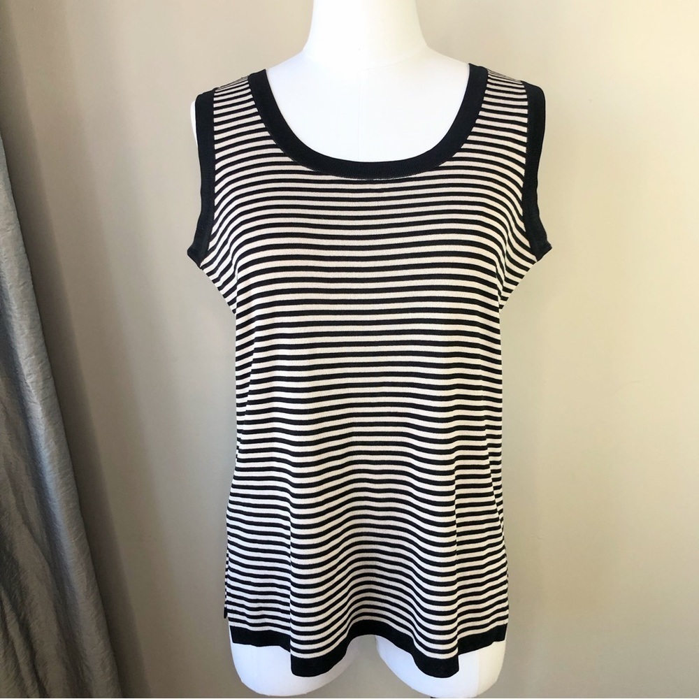 Misook Black & Cream stripe Jersey Knit Sleeveless Tank Cami Shell Top S